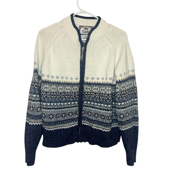 Tiara vintage sweater fair isle cotton blue size large - Picture 10 of 11